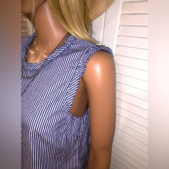 J.Crew blue and white Striped Blue Sleeveless Top ruffles size 4 - Picture 6 of 6